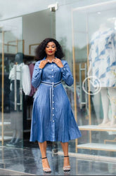 Elegant chic blue midi dress